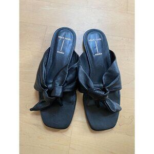 Black suede Studio Leather Knotted Thong Sandal BNWT women NEW